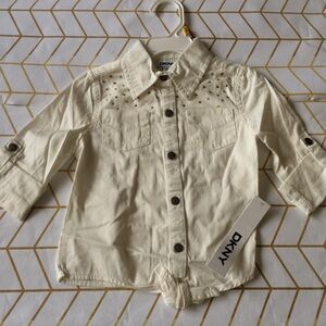 DKNY Girls White Tie Front Top, 3T